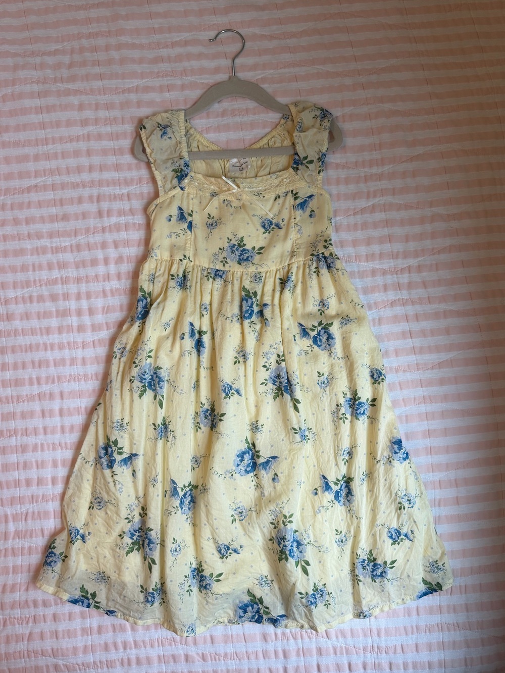 abercrombie kids Yellow Dress with Blue Floral Print and Bow Detail